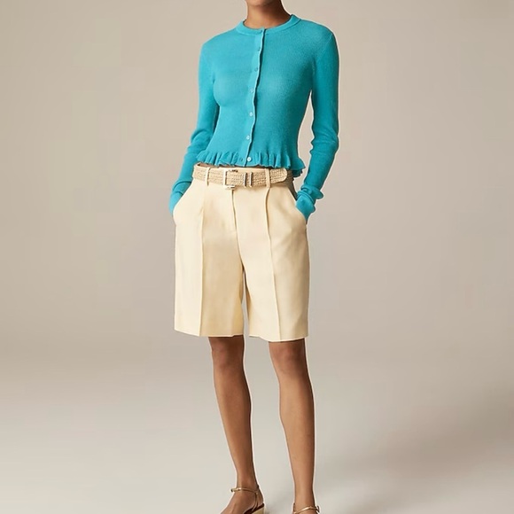 J. Crew Sweaters - J. Crew Teal Ruffle Trim Cotton Gauze Cardigan small